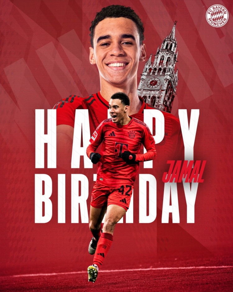 拜仁官方祝穆西亞拉22歲生日快樂，加盟至今出戰(zhàn)196次獲59球38助