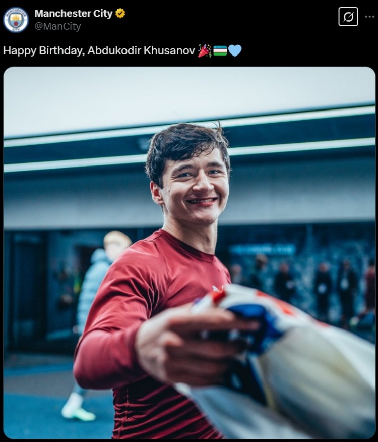 胡桑諾夫迎21歲生日，曼城官方曬照為其送上生日祝福