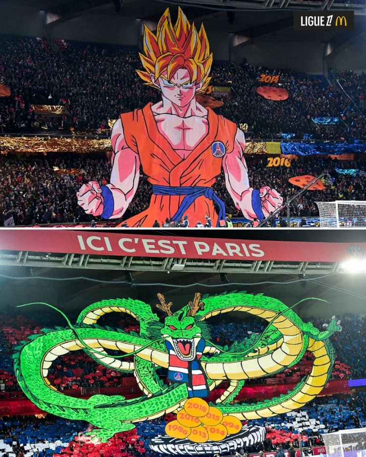 逝世一周年，法甲官推曬昔日巴黎主場龍珠TIFO：鳥山明經(jīng)典永存