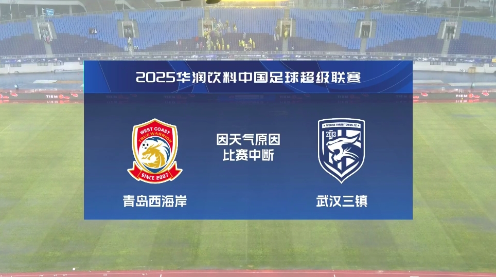 比賽延期！青島西海岸vs武漢三鎮(zhèn)進行至18分鐘，因天氣中斷30分鐘